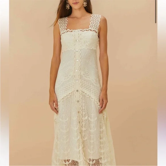 NWT FARM Rio Off White Nautical Guipere Crochet Midi Dress - Picture 4 of 13